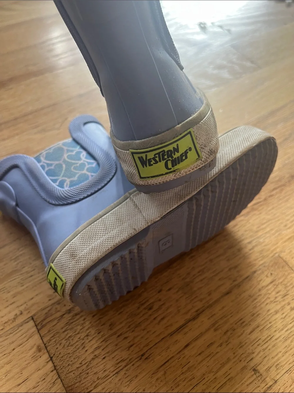 Western Chief Light Blue Kids Waterproof Rain Boots with Heart Panels